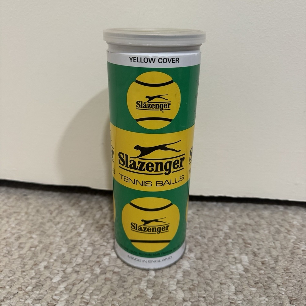 Vintage Sealed Can of 3 Slazenger Tennis Balls; Yellow, Made In England 1970's